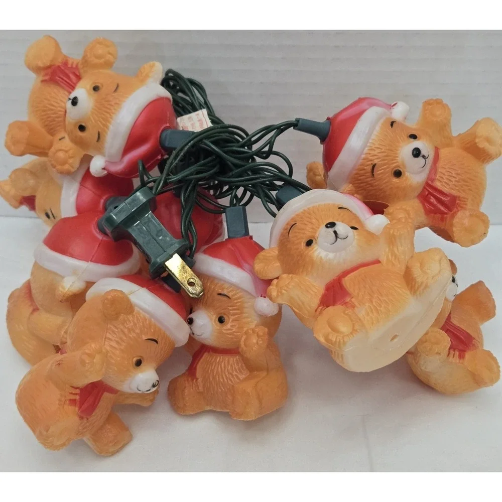 Vintage Santa Teddy Bear Christmas Hofert's String Lights - Tested Works Set/10‎